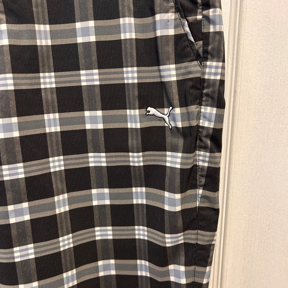 Puma Drycell‎ Mens Plaid Tech Performance Golf Pants Size 34x32 Black White Blue - Picture 2 of 9